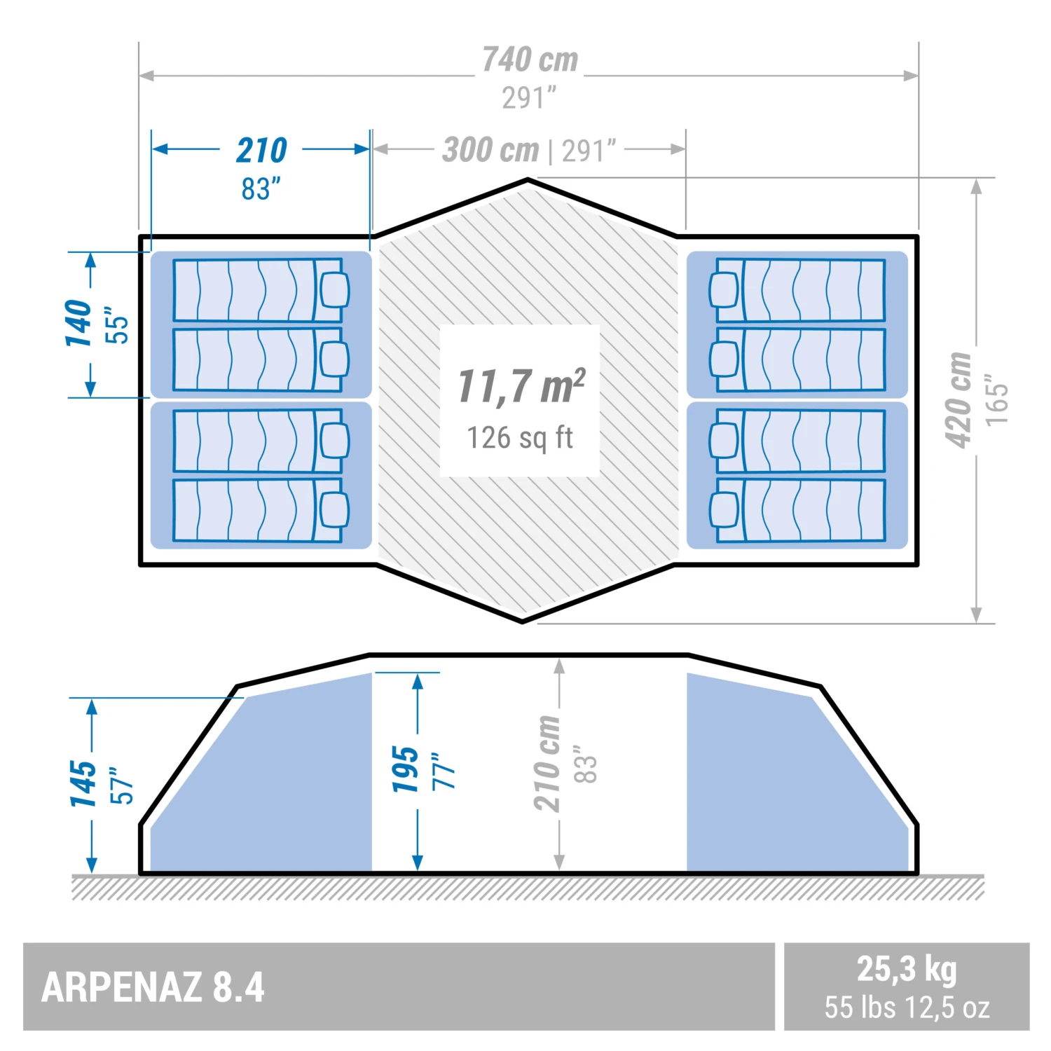 Quechua 8 Man Tent With Poles - Arpenaz 8.4 2 Quechua 8 Man Tent With Poles - Arpenaz 8.4 - Image 2