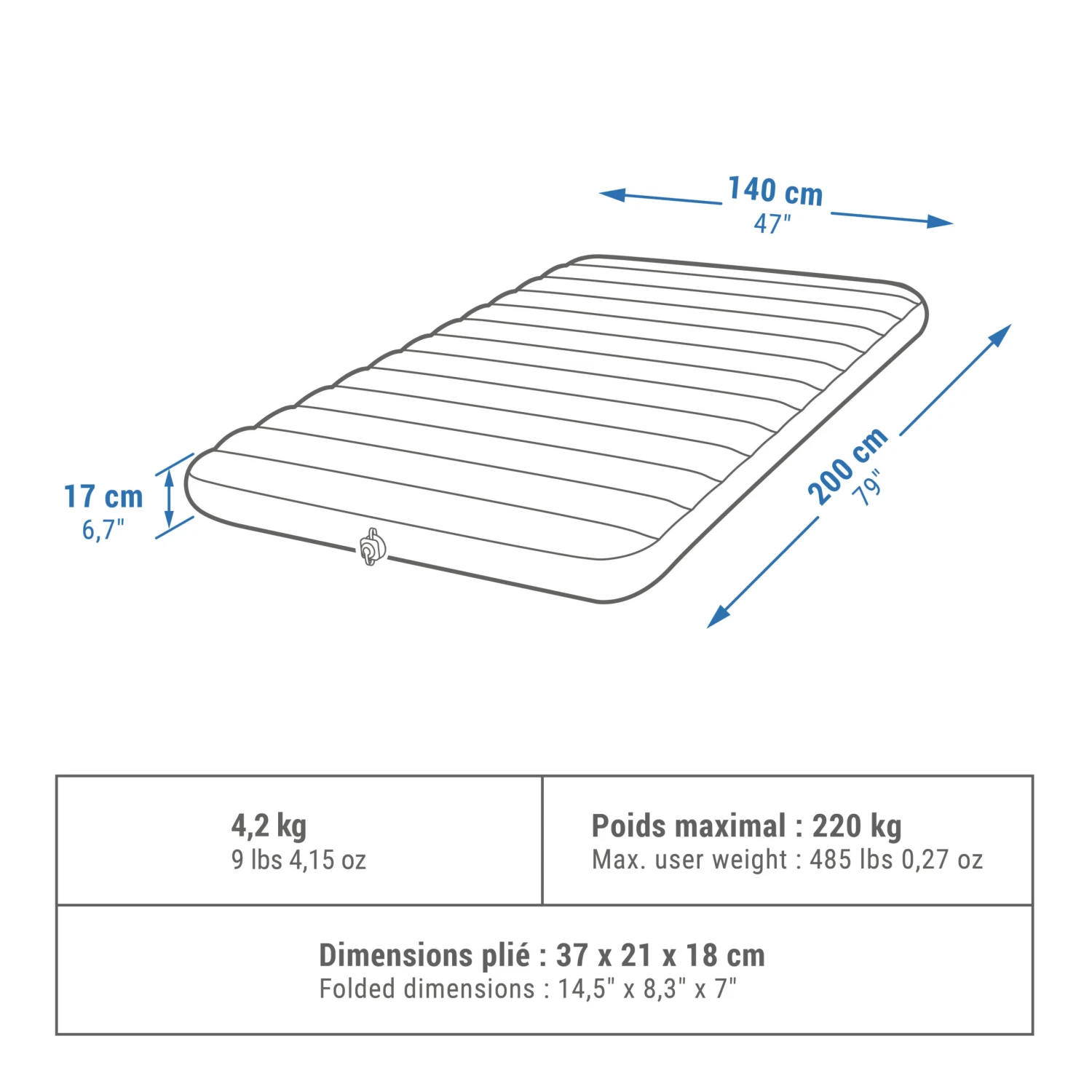 Quechua Inflatable Camping Mattress Air Comfort 140 Cm 2 People 2 Quechua Inflatable Camping Mattress Air Comfort 140 Cm 2 People - Image 2