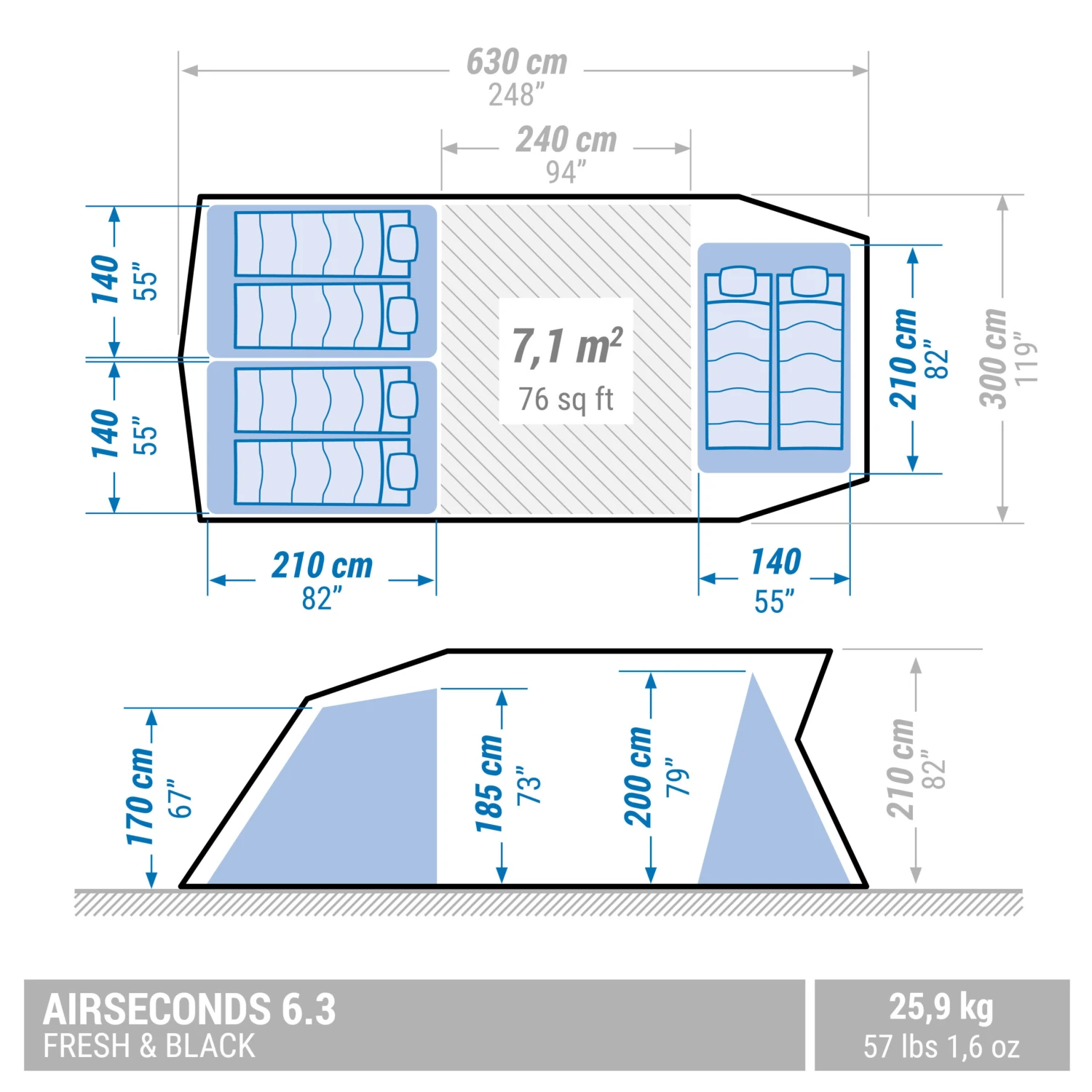 Quechua 6 Man Inflatable Blackout Tent - Air Seconds 6.3 F&B 2 Quechua 6 Man Inflatable Blackout Tent - Air Seconds 6.3 F&B - Image 2